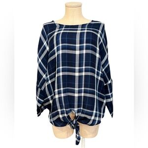 LIVERPOOL Jeans blue plaid casual boxy shirt with knotted front
